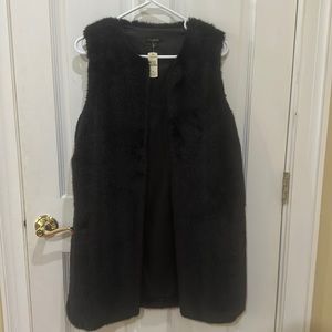 NWT Talbots XS black faux fur long vest
